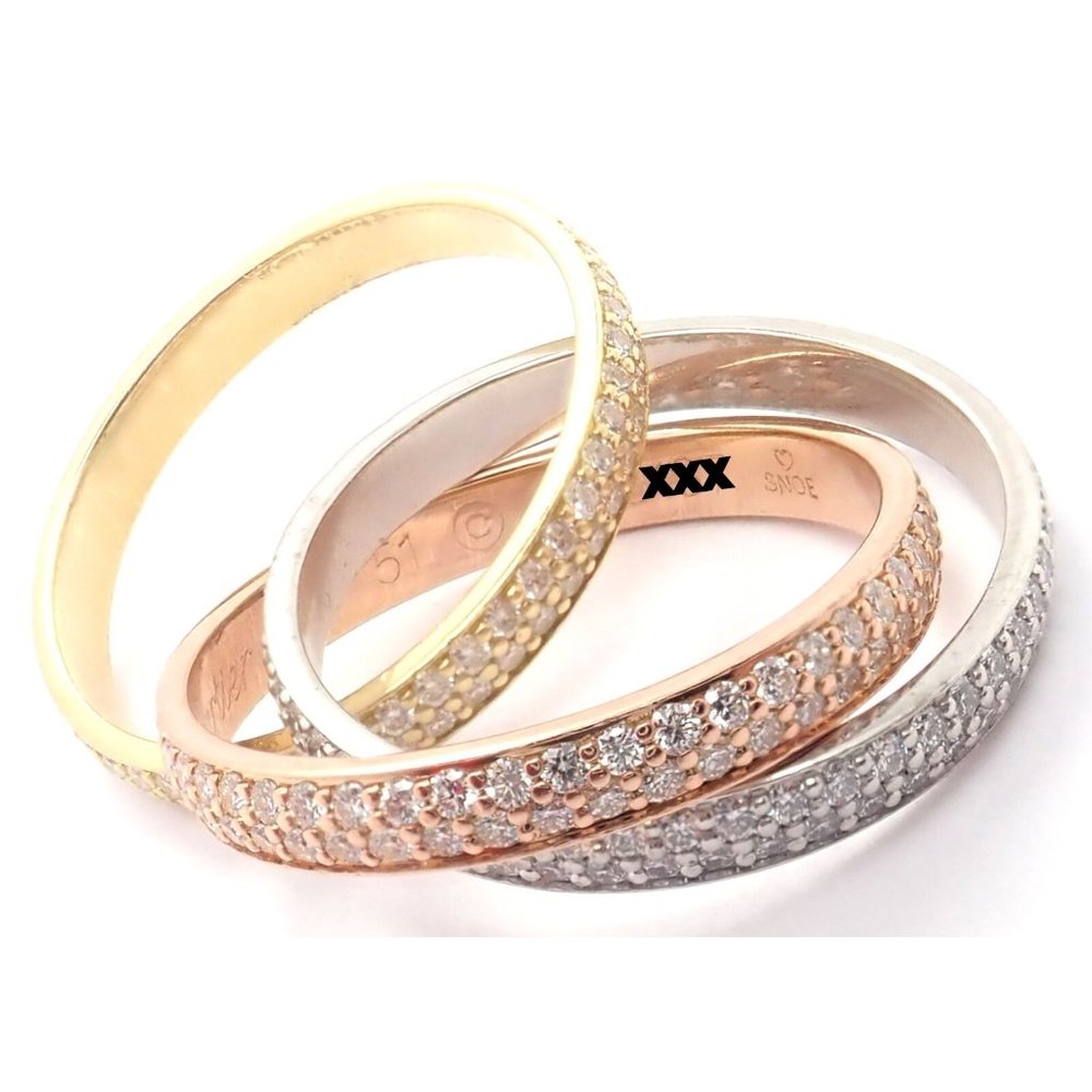 Authentic! Cartier Trinity 18k Gold Diamond Small Model Band Ring Size 51 Cert - Picture 2 of 10